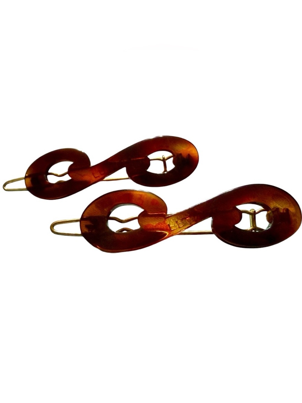 Vintage Tortoiseshell French Infinity Hair Clips, One Pair,‎ Deadstock, 2” Long